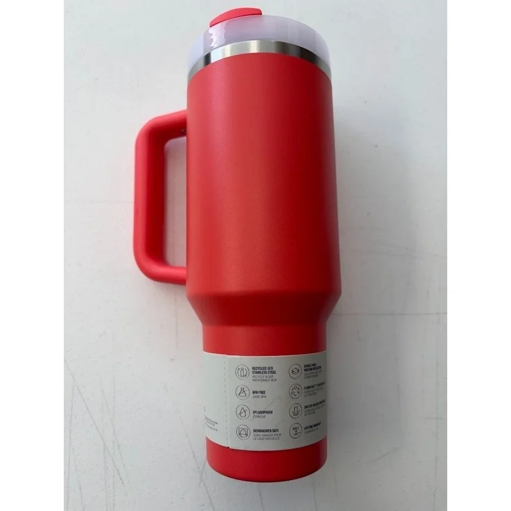 Stanley FlowState Quencher H2.0 40oz Tumbler Hot Coral w/ Handle Lid Straw NEW - Picture 2 of 6